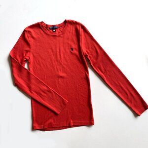 Y2K Ralph Lauren Red Long Sleeve T-Shirt Polo Logo Size L